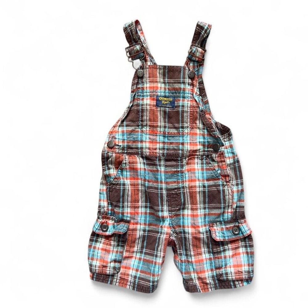 Vintage Y2K OshKosh B'gosh Brown Plaid Overalls 24 Months 100% Cotton